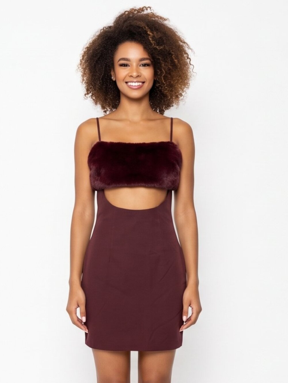 ☀️ Naked Wardrobe Faux Fur Cutout Dress